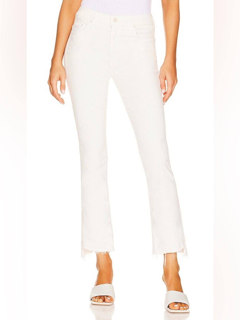 New MOTHER The Insider Crop Step Fray Jean Cream Puffs Denim NWT Women’s Size 25